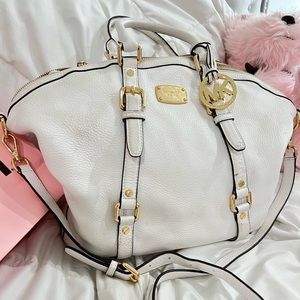 Michael Kors Bright White Leather/Coated Canvas Shoulder Bag